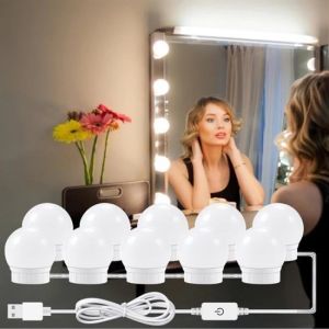 Nostalji Hollywood Tarzı 10'lu Makyaj Masası Aynası Beyaz Led Işıklı Lamba USB