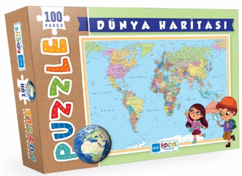 Blue Focus Dünya Haritası - Puzzle 100 Parça