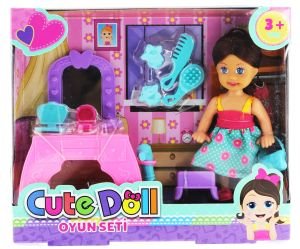 Cute Doll Mini Bebek Aksesuarlı ve Makyaj Masalı Oyun Seti