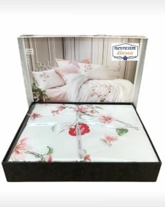 Cotton Box 3D Nakışlı Çift Kişilik Saten Nevresim Takımı Luna Pudra