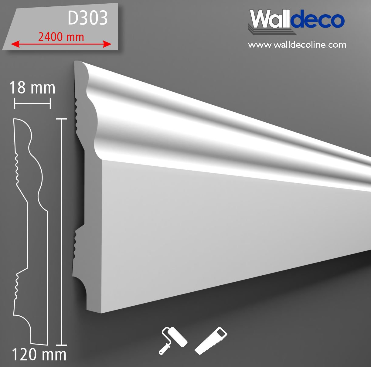Walldeco Boyanabilir Sert Dekoratif Süpürgelik D-303 - (5 Boy- 12 metre)