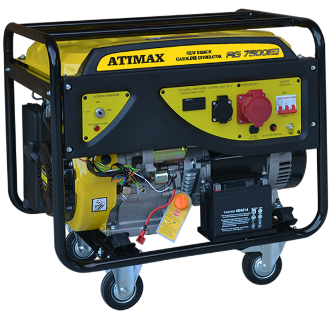 ATIMAX AG7000E3 7,0 KVA, TRİFAZE, BENZİNLİ, MARŞLI/İPLİ TEKERLİ JENERATÖR