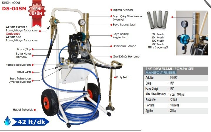 ARISTO DS-04SM 1/2'' DİYAFRAMLI POMPA  SETİ  MANİFOLT FİLİTRELİ