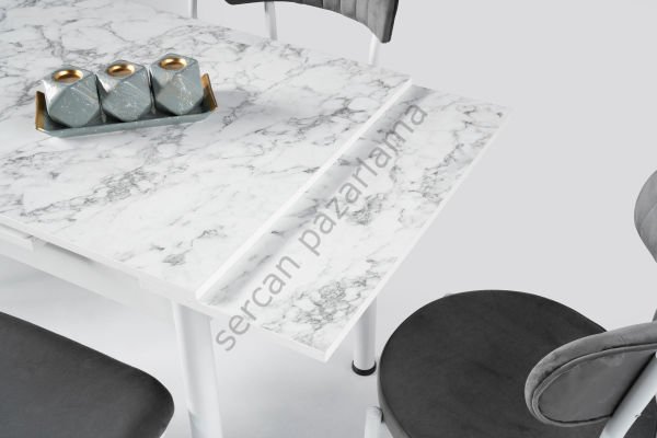 1156 - Smart Masa 70x110  - Beyaz Mermer/Beyaz
