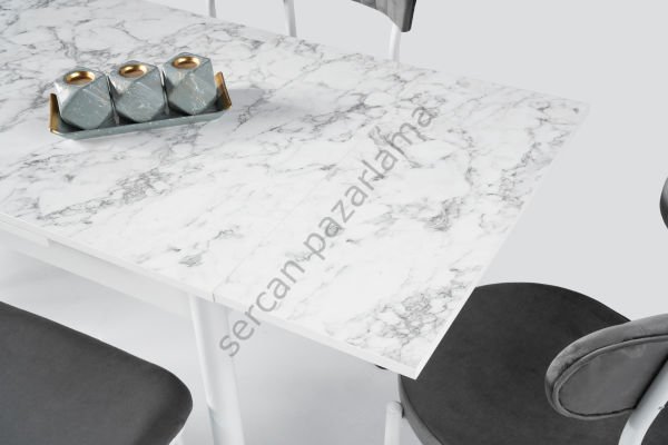 1156 - Smart Masa 70x110  - Beyaz Mermer/Beyaz