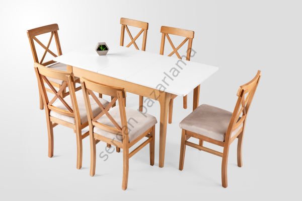 1361-2052 - Açelya Masa Sandalye Takımı - Beyaz/Naturel