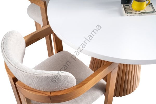 7127-2025 - Beste Masa Sandalye Takımı - Beyaz/Naturel