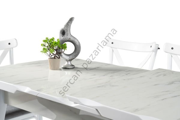 1293 - İkon Masa 70x110 - HighGloss Marmo/Beyaz