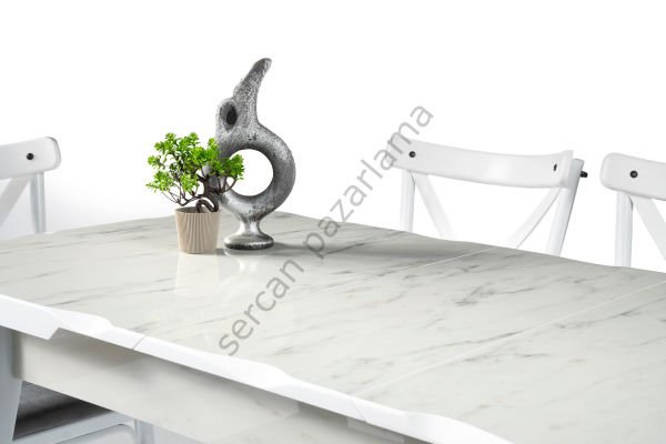 1293 - İkon Masa 70x110 - HighGloss Marmo/Beyaz