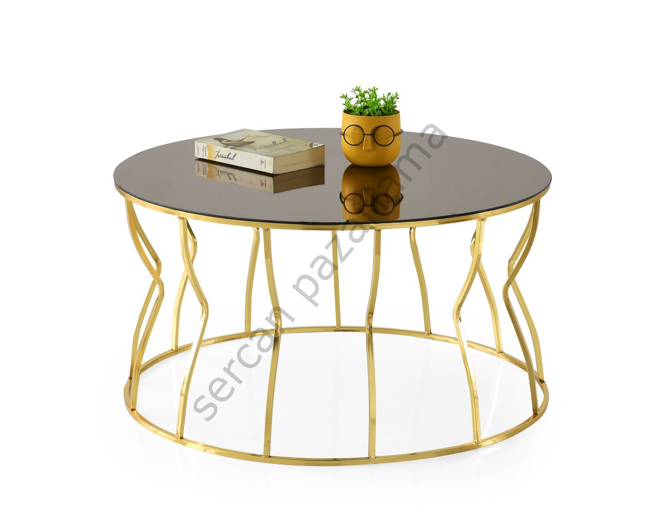 4452 - Lale Orta Sehpa - Gold/Bronz Ayna