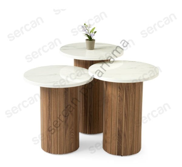 8122 - Bohem Zigon Sehpa - Marmo/Ceviz