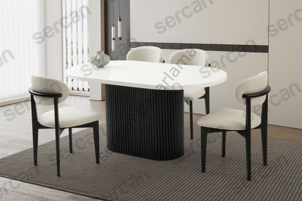 7133-2027 - Asos Masa Sandalye Takımı - Beyaz/Siyah