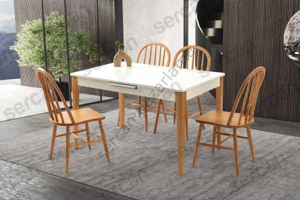 1262-2042 - Paris Masa Sandalye Takımı - Beyaz/Naturel