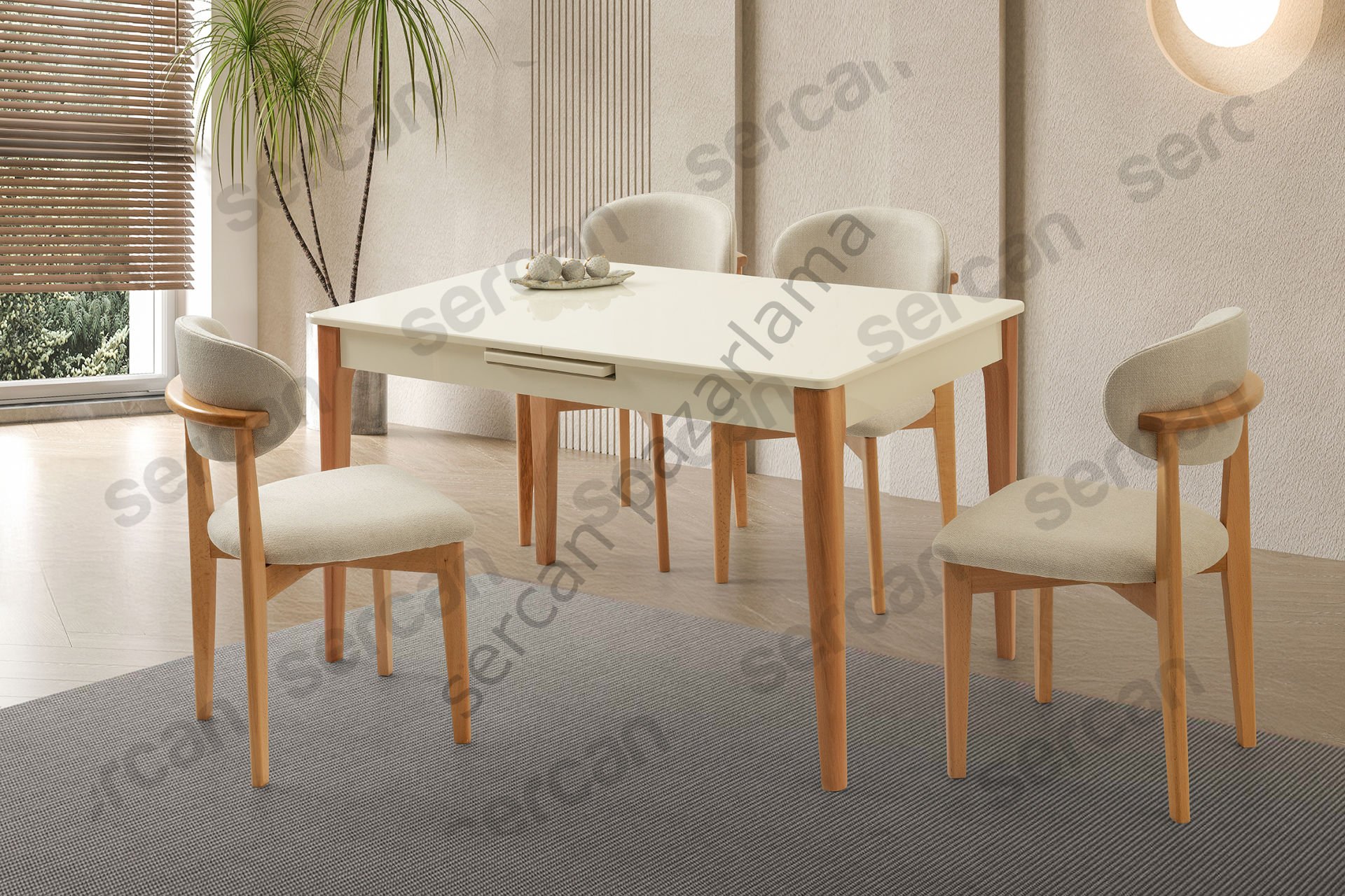 1263-2021 - Paris Masa Sandalye Takımı - Ekru/Naturel