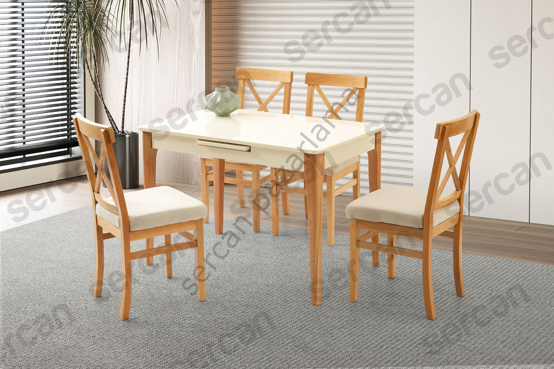 1268-2052 - Göksu Masa Sandalye Takımı - Ekru/Naturel