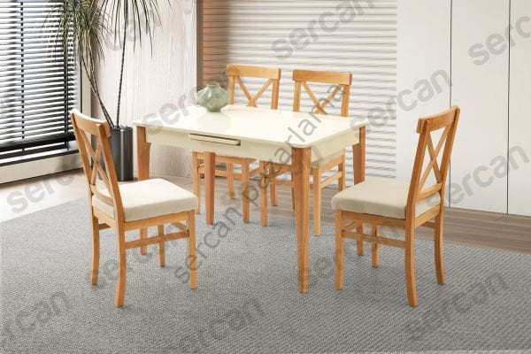 1268-2052 - Göksu Masa Sandalye Takımı - Ekru/Naturel