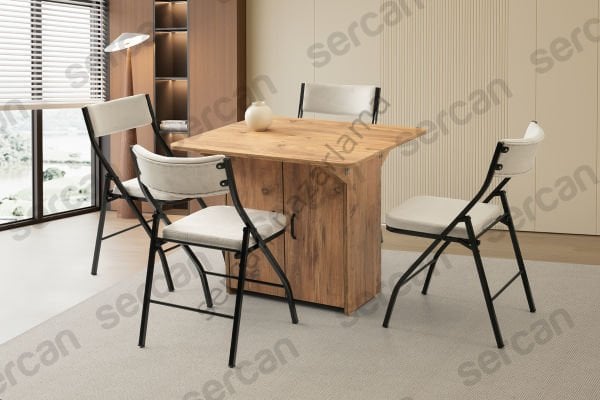 1327-2346 - İzmir Dolaplı Masa Sandalye Takımı - Çam
