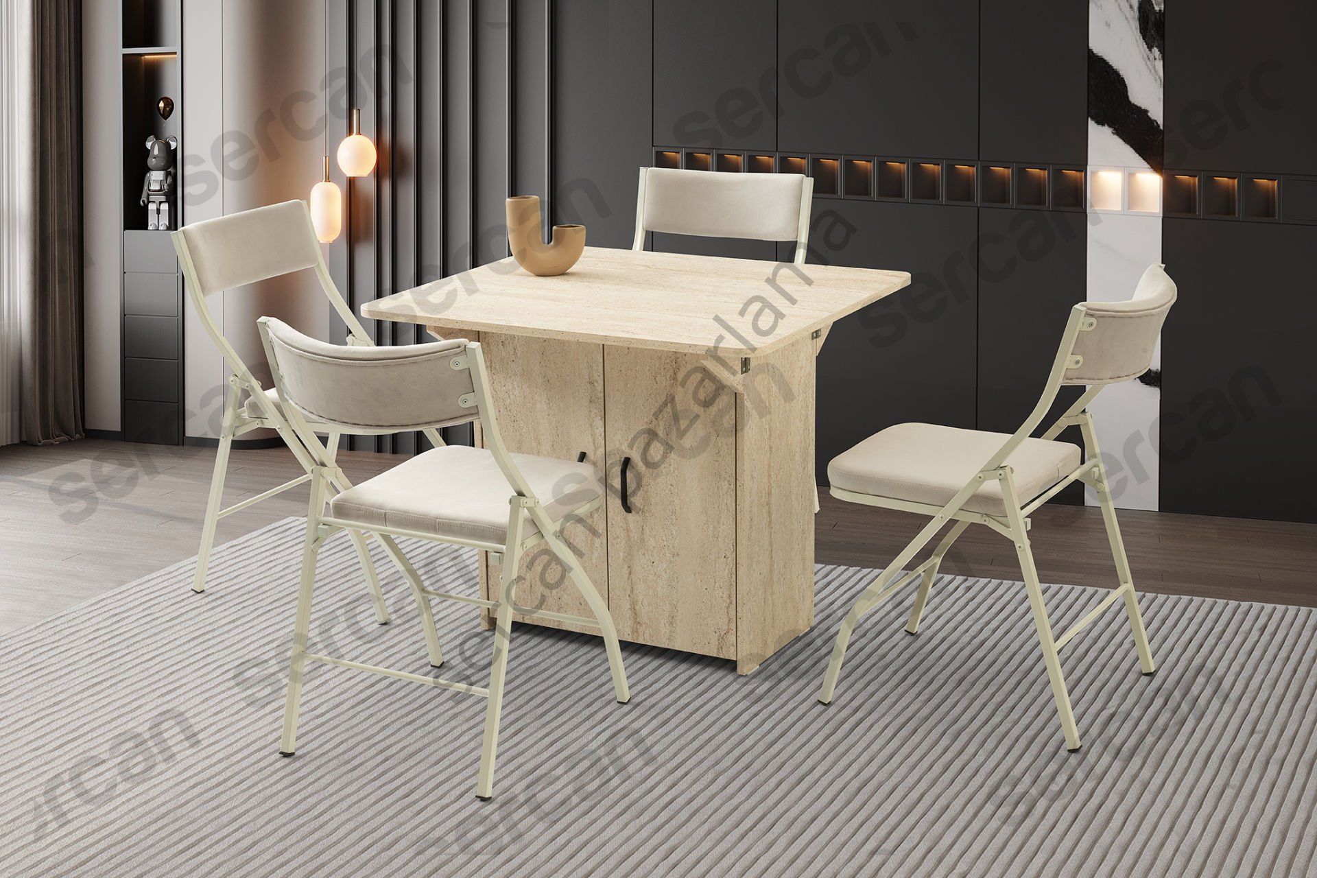 1328-2347 - İzmir Dolaplı Masa Sandalye Takımı - Traverten