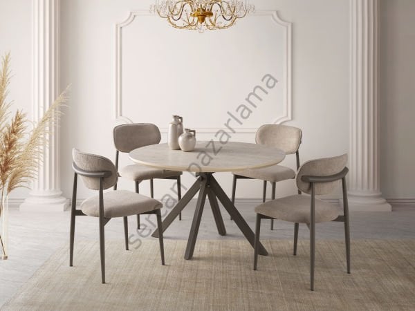 1132-2282 - Seyhan Masa Sandalye Takımı - Traverten/Capp
