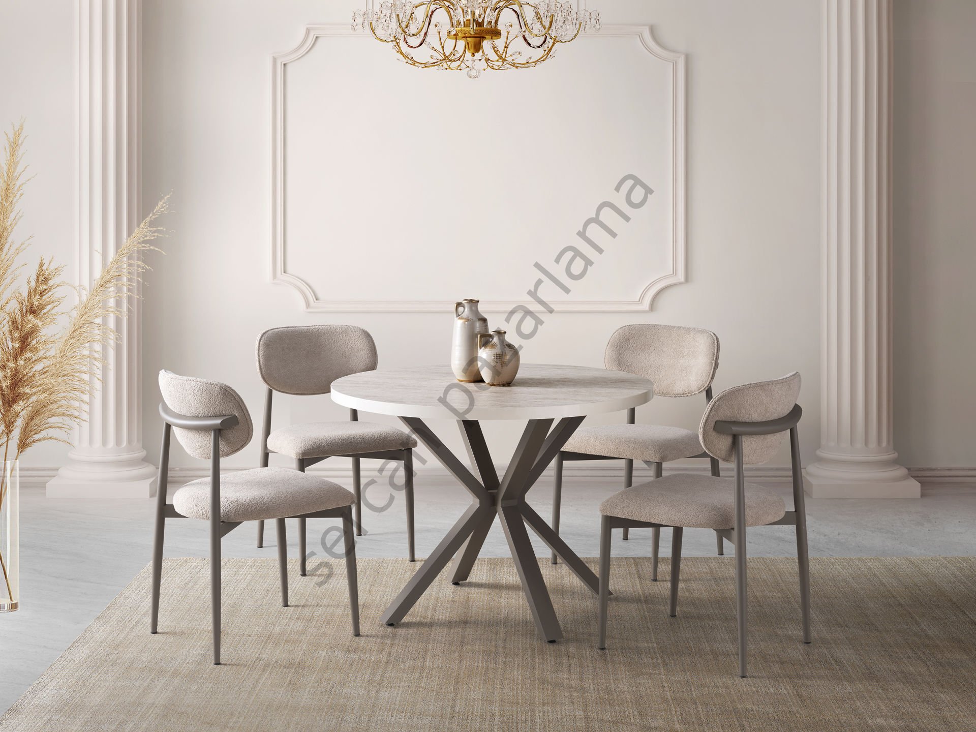 1145-2282 - Silva Masa Sandalye Takımı - Traverten/Cappucino