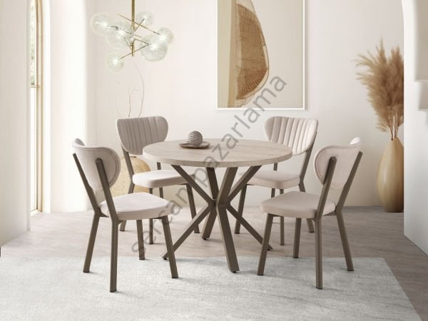 1145-2309 - Silva Masa Sandalye Takımı - Traverten/Cappucino