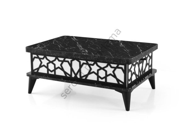 7253 - Zara Akıllı Sehpa - Siyah Mermer/Beyaz
