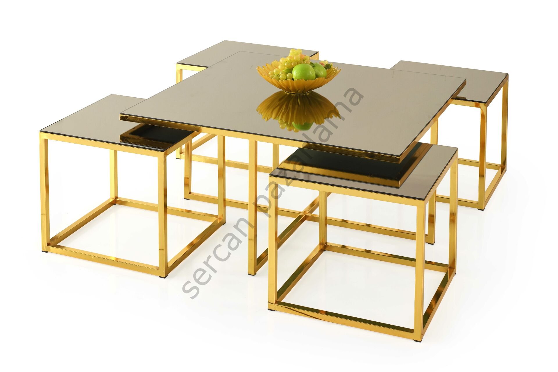 4472 - Kares Orta Sehpa - Gold/Bronz Ayna