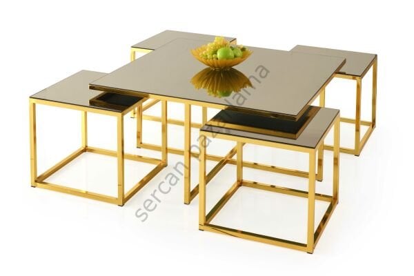 4472 - Kares Orta Sehpa - Gold/Bronz Ayna