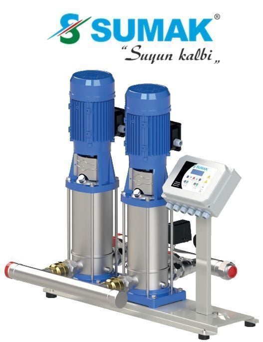 SUMAK, SHTP16B 550/10 SMART, 2x5.5 HP, 380V, ÇİFT POMPALI, DÜŞEY MİLLİ, KADEMELİ, KOMPLE PASLANMAZ, INLINE HİDROFORLAR