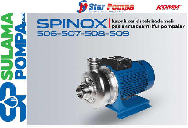 STAR SPINOX 507 T 2.HP 380V KOMPLE PASLANMAZ KAPALI ÇARKLI SANTRİFÜJ POMPA