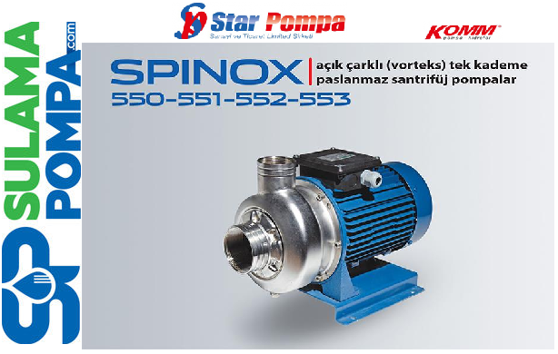 STAR SPINOX 552 M 3.HP 220V KOMPLE PASLANMAZ AÇIK (VORTEX) ÇARKLI SANTRİFÜJ POMPA