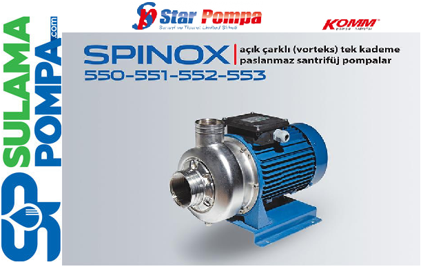 STAR SPINOX 550 T 1.5 HP 380V KOMPLE PASLANMAZ AÇIK (VORTEX) ÇARKLI SANTRİFÜJ POMPA