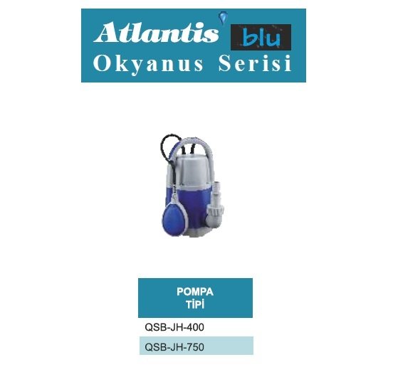 Atlantis Blu QSB-JH-400   400W  220V  Plastik Gövdeli Temiz Su Drenaj Dalgıç Pompa (Alttan Çıkışlı) - OKYANUS SERİ