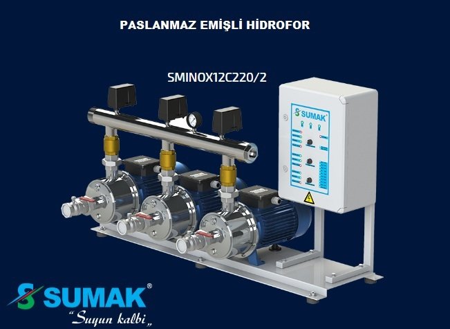 Sumak SMINOX12C 220/2 T     3X1.6 kW  380V  Üç Pompalı Emişli Kademeli Paslanmaz Yatay Hidrofor