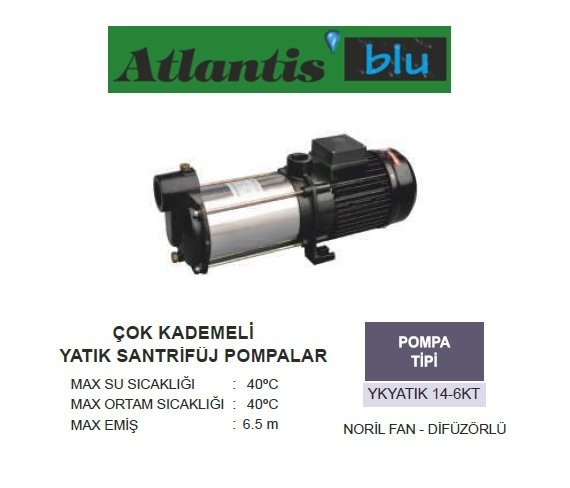 Atlantis Blu YKYATIK 14-6KT   3Hp 380V   Yatık Milli Çok Kademeli Santrifüj Pompa