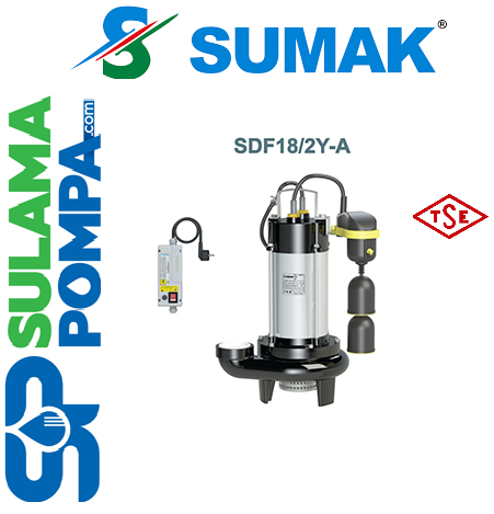 SUMAK SDF 18/2Y-A 1.8 HP 220V ASANSÖR FLATÖRLÜ AZ KİRLİ SU DALGIÇ POMPA