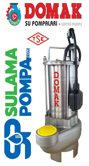 DOMAK ASM221 K2 1,5 HP 220V  KAPALI FANLI PASLANMAZ ÇELİK GÖVDELİ ATIK SU DALGIÇ POMPA