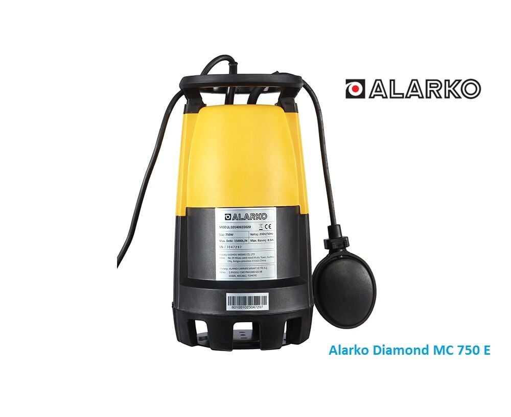 Alarko Diamond MC 750 E  1Hp 220V  PPO Gövdeli Temiz, Gri Sular ve Yağmur Suları İçin Çok Amaçlı Dalgıç Drenaj Pompa