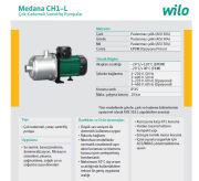 Wilo Medana CH1-L.407-1/E/A /10T 1.1kW 380V  Paslanmaz Çelik Gövdeli Çok Kademeli Yatay Santrifüj Pompa (Aisi 304)