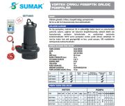 Sumak, SDTV 75/3, 7.5Hp 380V,  Açık Fanlı Drenaj ve Pis Su Dalgıç Pompa