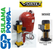 VORTEX VKP VD S/S 7-08 M 3.HP 220V DİK MİLLİ KOMPLE PASLANMAZ ÇELİK SESSİZ PAKET HİDROFOR