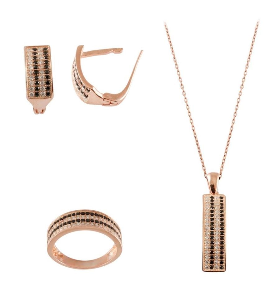 Su Yolu Zirkon Taşlı Roz Gümüş Set 030