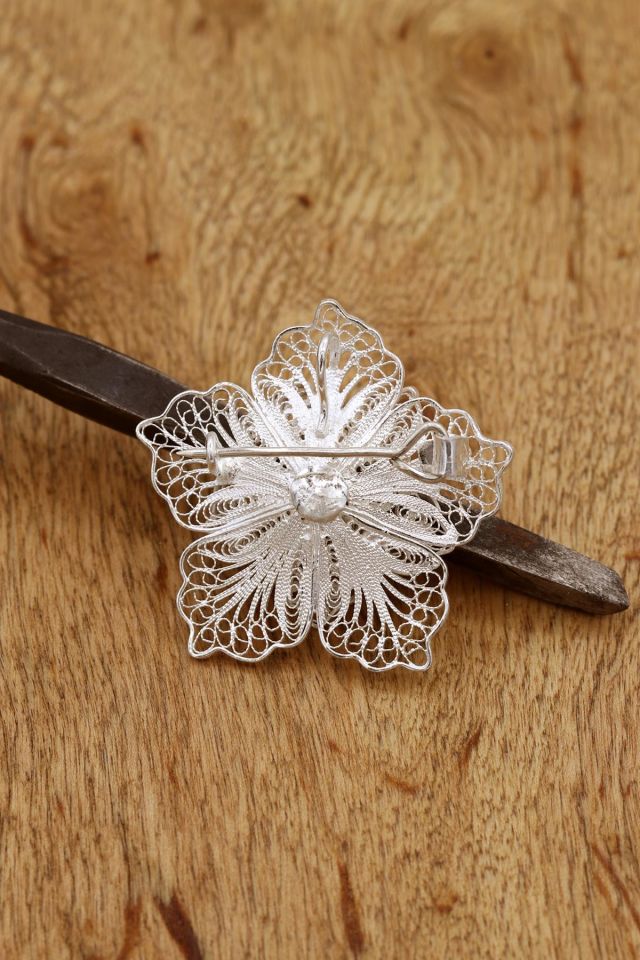 Çiçek Modeli Telkari İşlemeli Gümüş Broş 191