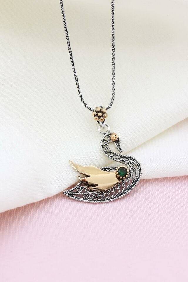 Kuğu Modeli Telkari İşlemeli Gümüş Kolye 482