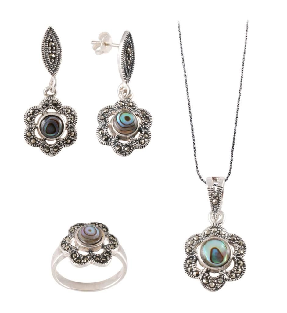 Sedef Taşlı Markazit Gümüş Set 017