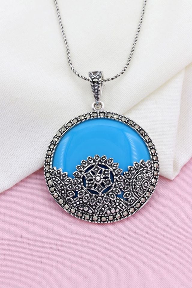 Firuze Taşlı Markazit Gümüş Kolye 169