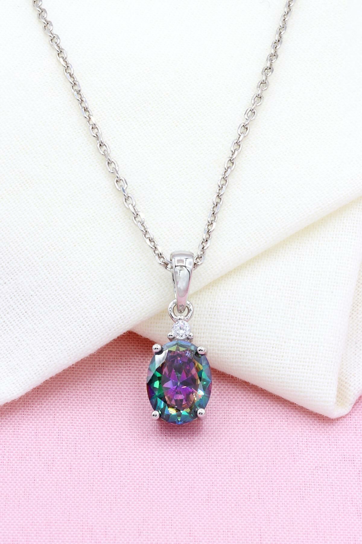 Mistik Topaz Taşlı Gümüş Kolye 252