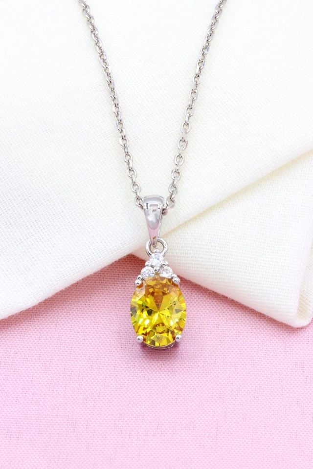 Sarı Topaz Taşlı Gümüş Kolye 260