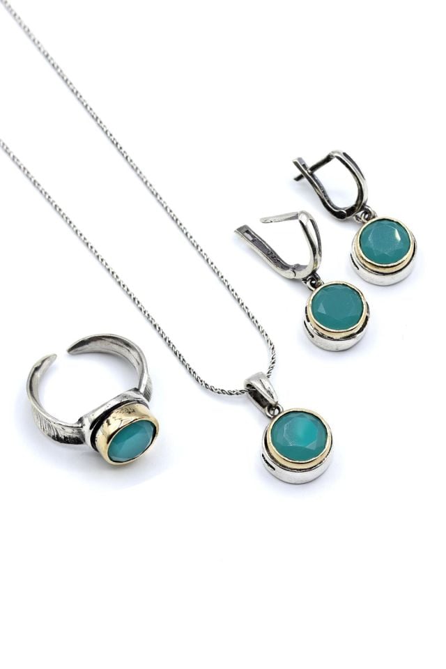 Kalsedon Taşlı Gümüş Set 027