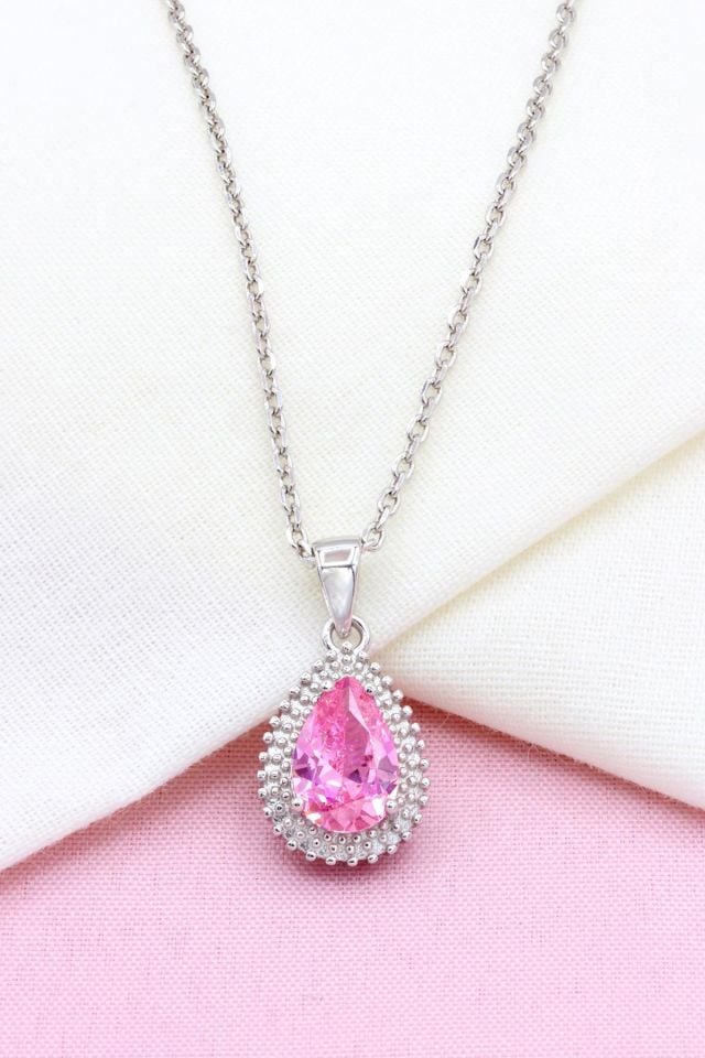 Pembe Kuvars Taşlı Damla Modeli Gümüş Kolye 266